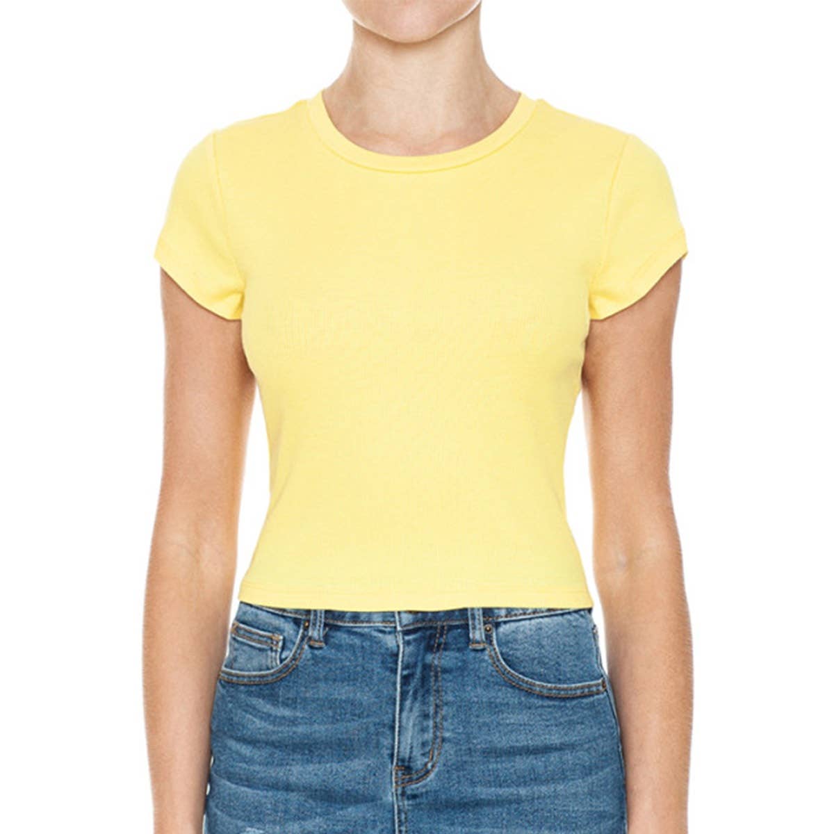 Timeless - Wholesale T-Shirt - Women's - RIBBED ROUND NECK SHORT SLEEVE CROPPED T SHIRT TOP12
