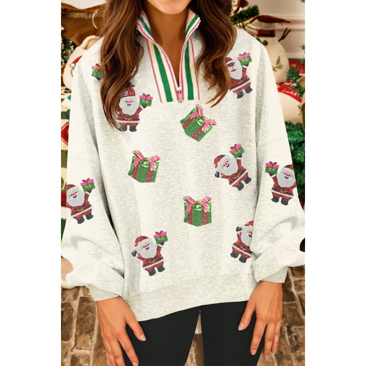 Striped Patched Christmas Sequin Santa Gift Sweatshirt for wholesale by fashionworks