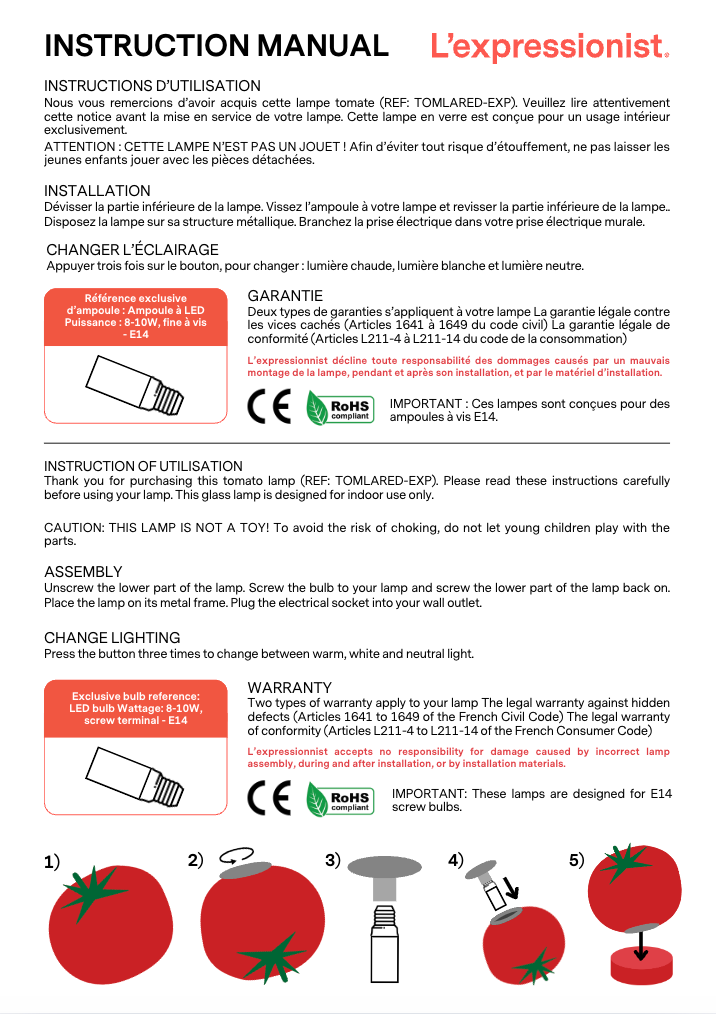 L'expressionist - Wholesale Accent/Desk Lamp - Tomato lamp to place or hang4