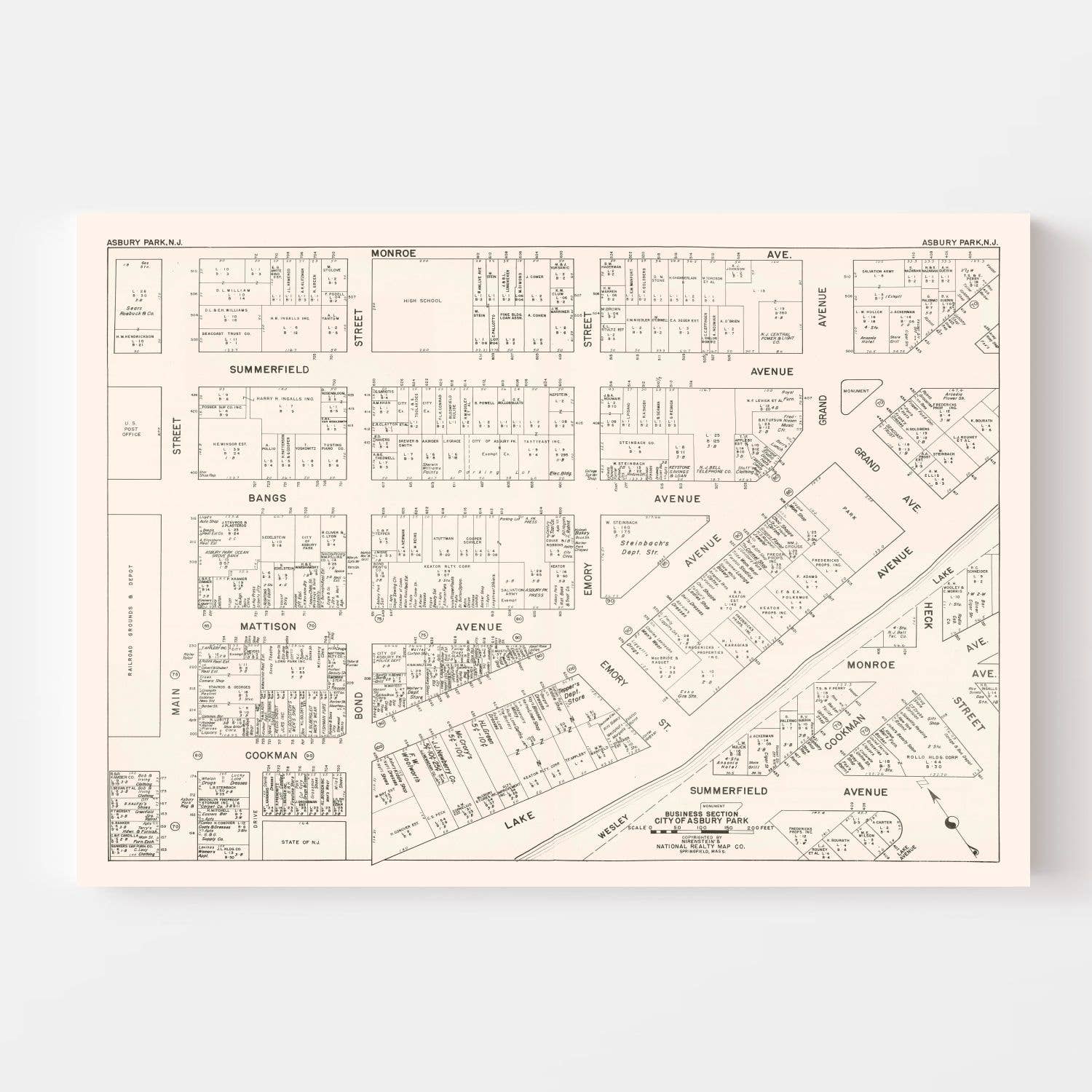 Ted's Vintage Art - Wholesale Map - Vintage Map of Asbury Park, NJ Business Section 19472