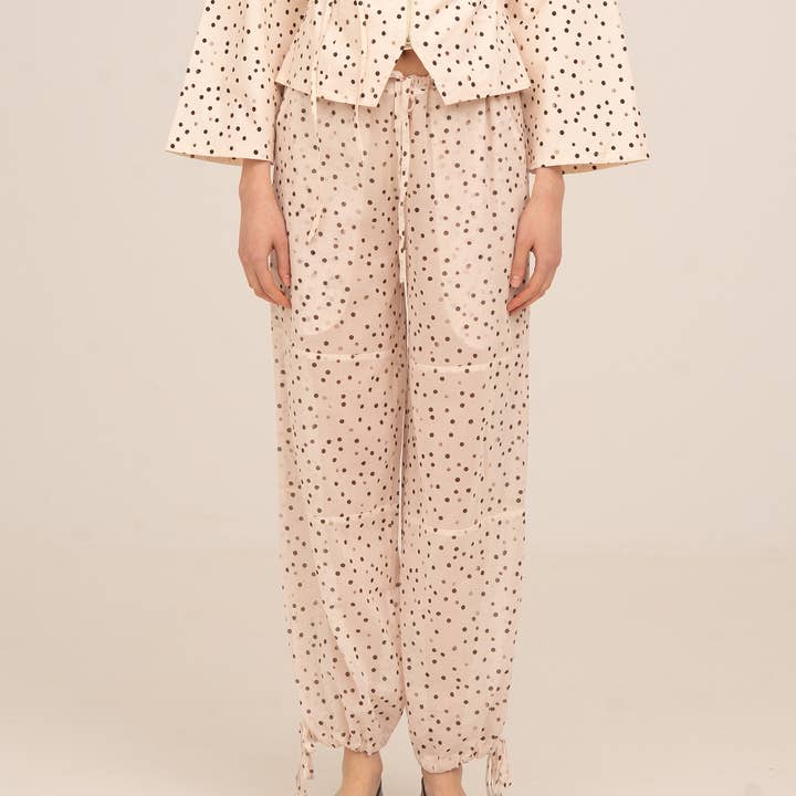 Cream Polka Dot Print FOMO Pants for wholesale by CARMEN SAYS