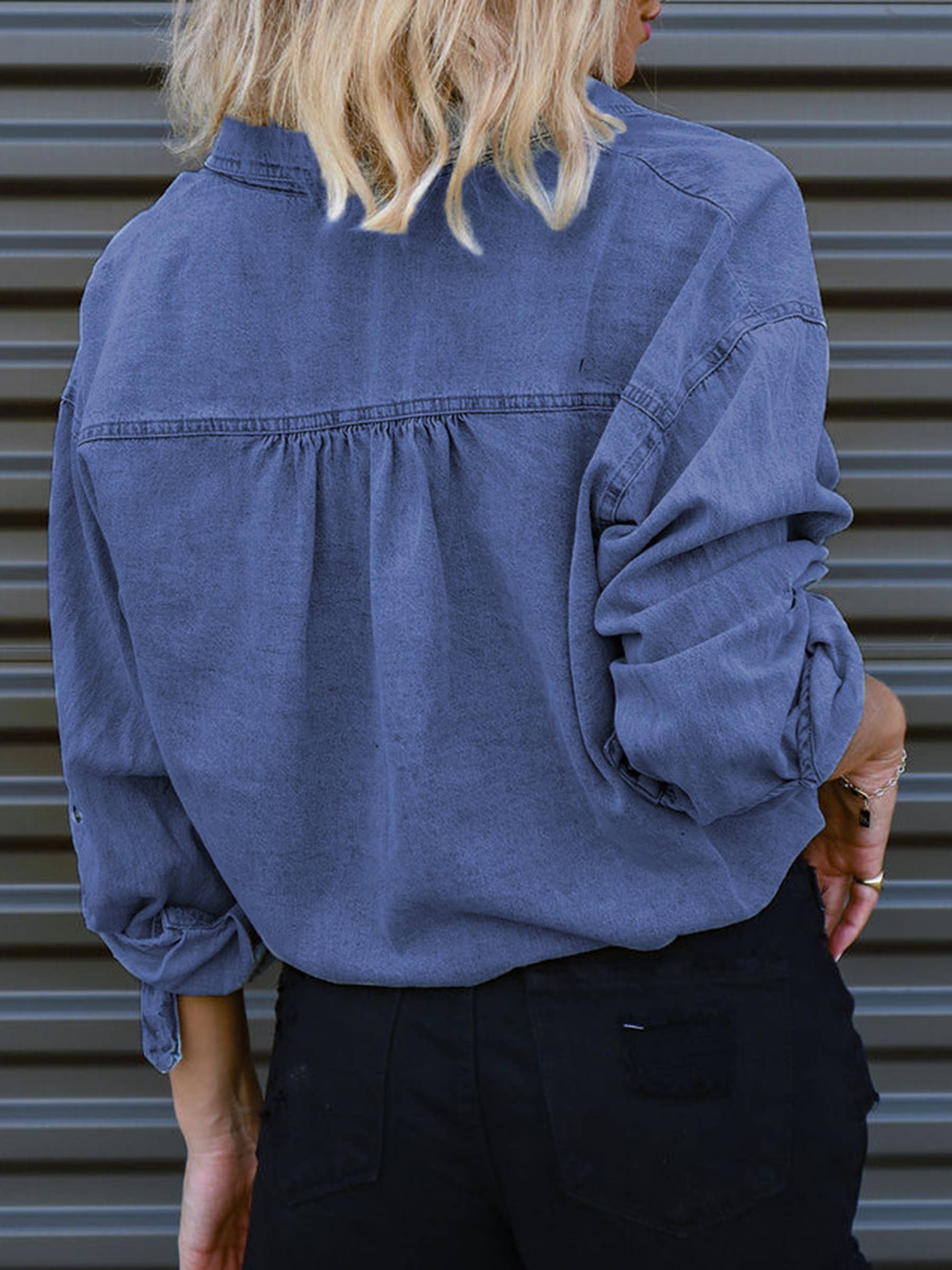 Wholesalesir - Wholesale Button Down Shirt - Women's - Fashion Casual Versatile Double Pocket Denim Shirt3