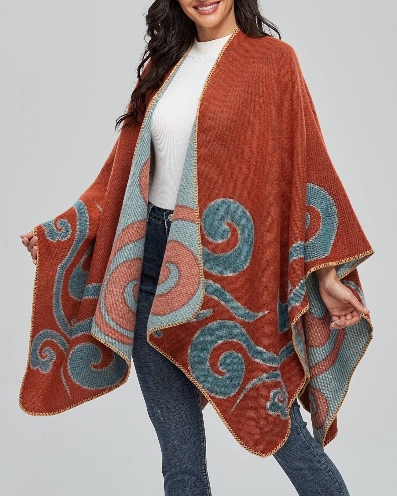 HIDDENBRAND - Wholesale Wrap - Women's - faux wool ruana basic wrap classic shawl6