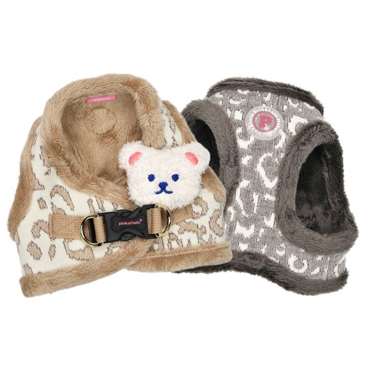 PINKAHOLIC TAILSY VEST DOG HARNESS LEOPARD W/ PLUSH BEAR. for wholesale by Puppia International Inc.