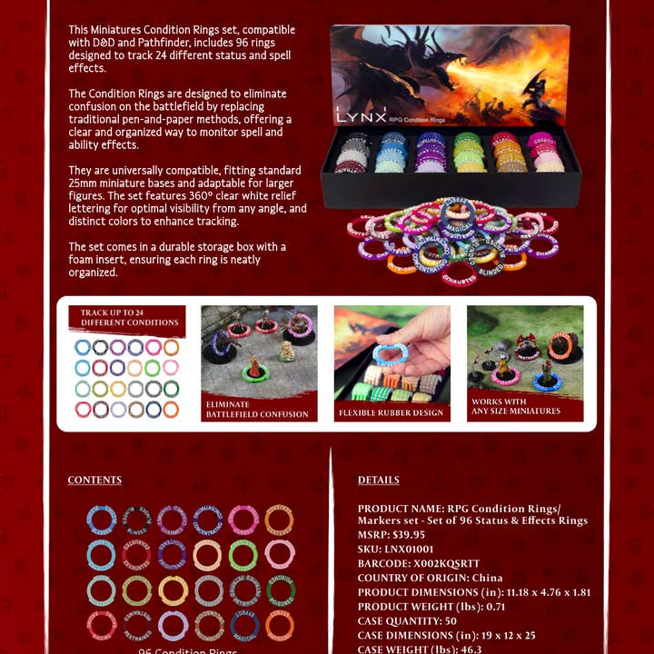 QMDirect - Wholesale Board Game - RPG Condition Rings/Markers set - Set of 96 Status & Effects Rings6