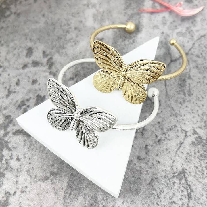 JHP Collection - Wholesale Cuff Bracelet - VINTAGE METAL BUTTERFLY CHARM BANGLE BRACELET3
