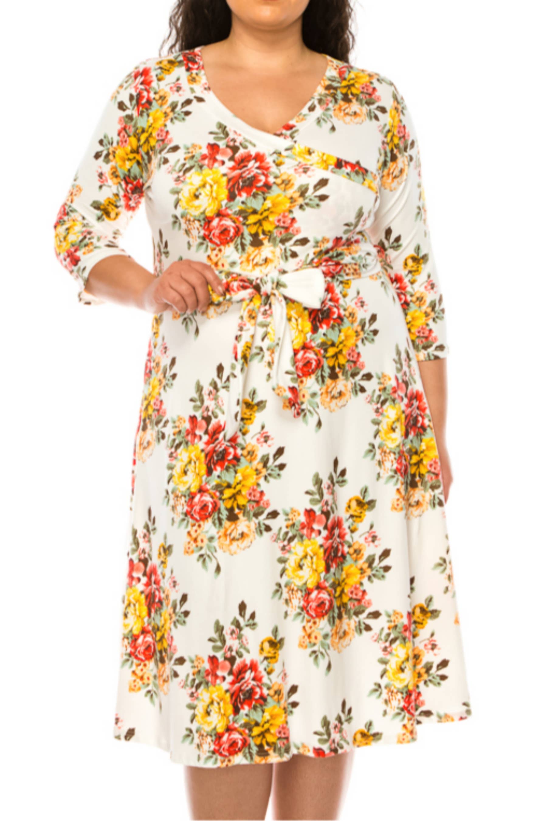 MOA COLLECTION - Vendita all'ingrosso Vestito - Donna - Abito da donna in tessuto sintetico, taglia forte, con profondo scollo a V11