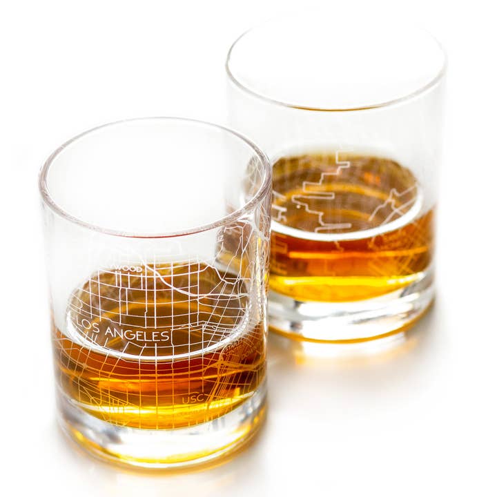 Los Angeles Whiskey Map Glass (Set of 2) for wholesale by RES|SCU