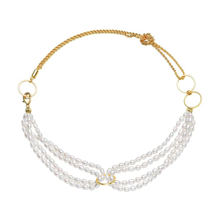 Contemporary Golden Rings Pearl Necklace for wholesale by Timeless Pearl