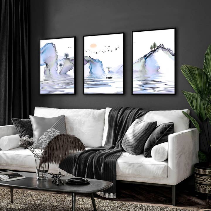 Impressions murales de style Japandi | Ensemble de 3 impressions murales pour la vente par About Wall Art