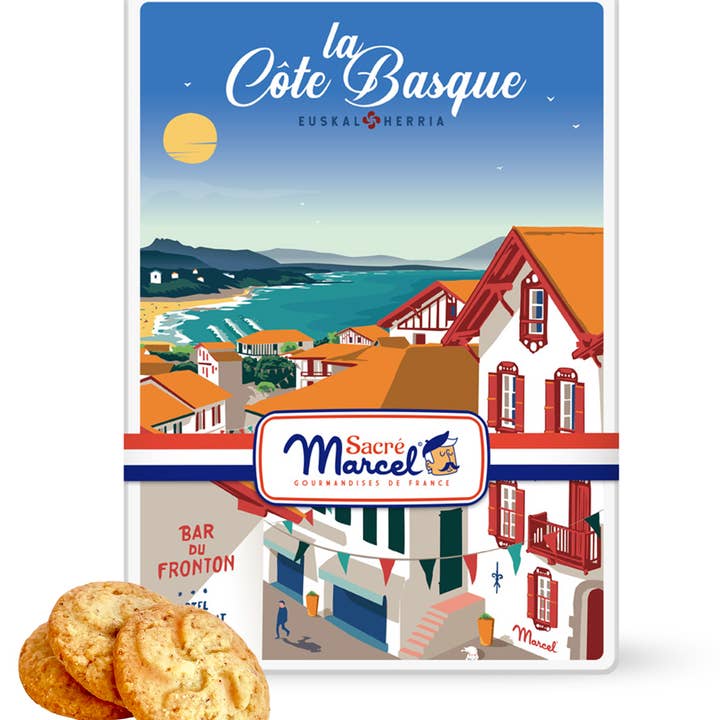 “La cote Basque” Tin Box | Crunchy Hazelnut Biscuits for wholesale by My French Recipe - French Gourmet