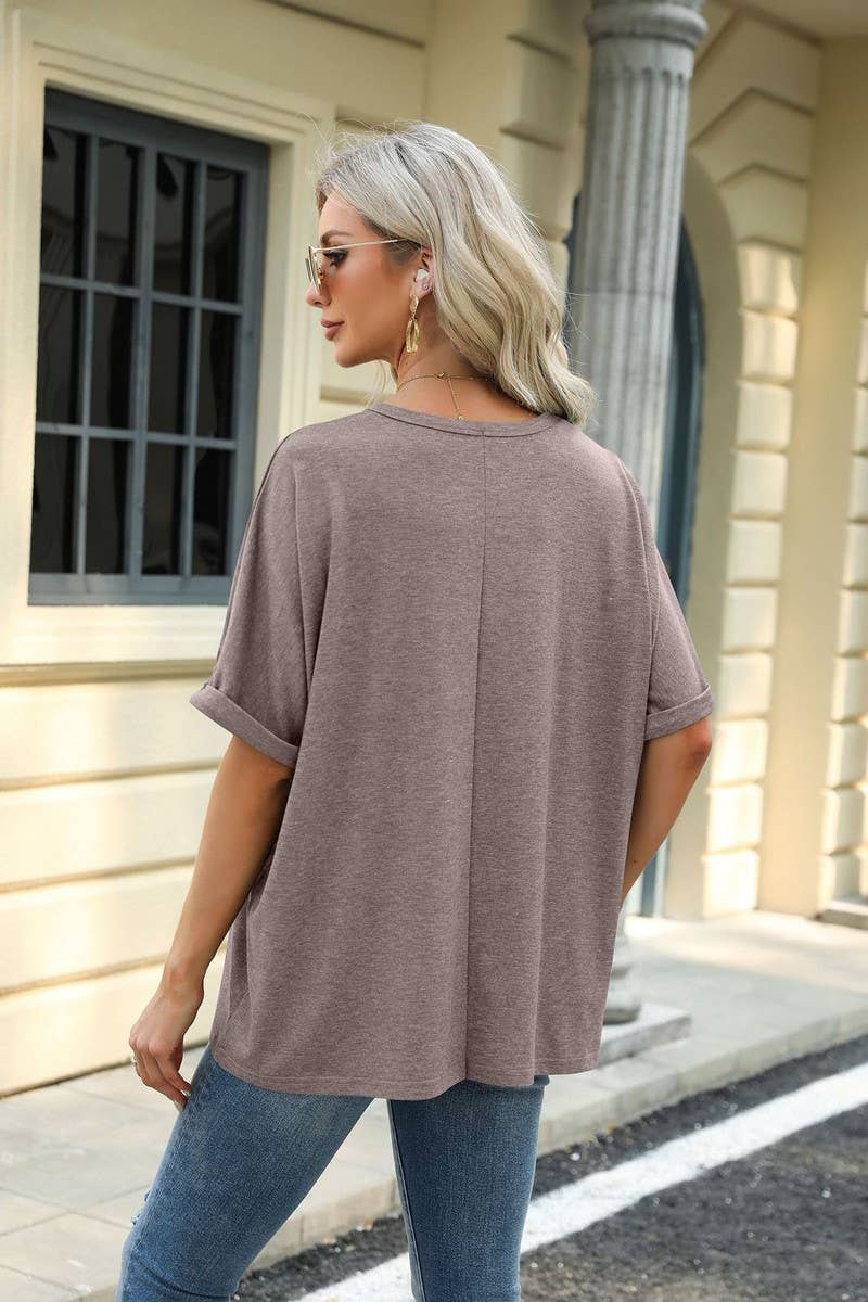 Lily Clothing - Wholesale T-Shirt - Women's - ROUND NECK SOLID COLOR SHORT SLEEVE LOOSE T SHIRT_CWTSTS028015