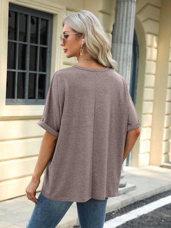 Lily Clothing - Wholesale T-Shirt - Women's - ROUND NECK SOLID COLOR SHORT SLEEVE LOOSE T SHIRT_CWTSTS028015