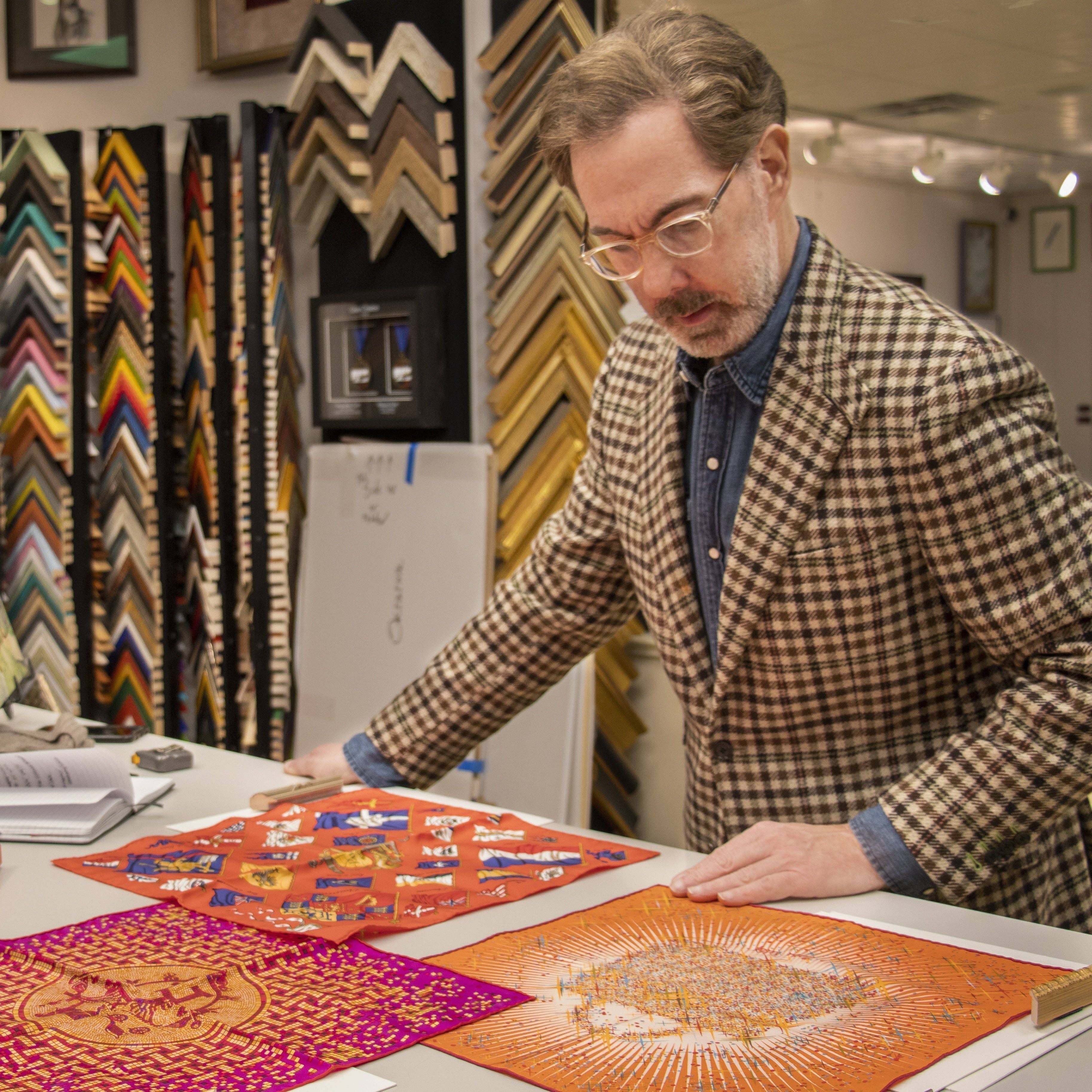 Vintage Luxe Up - Wholesale Tapestry/Textile - Hermes  Peinture Fraiche Framed Vintage Silk Scarf 24"2