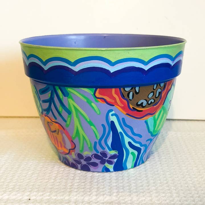 Pot de Fleurs Tropical Peint à la Main pour la vente par Jessica Reynolds Art