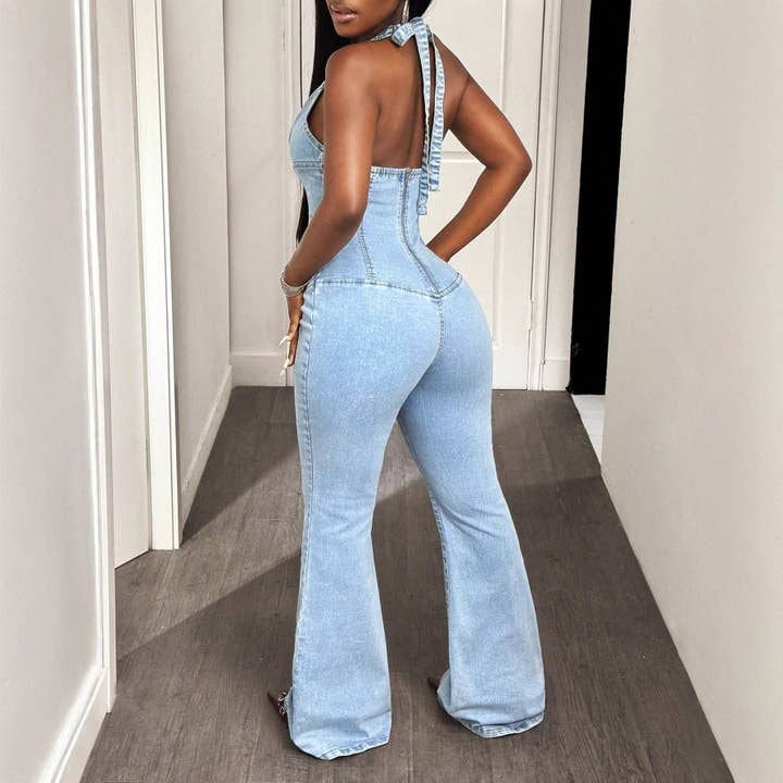 Blue Elara Halter Tight Waist Slim Medium Elastic Washing for wholesale on Faire4