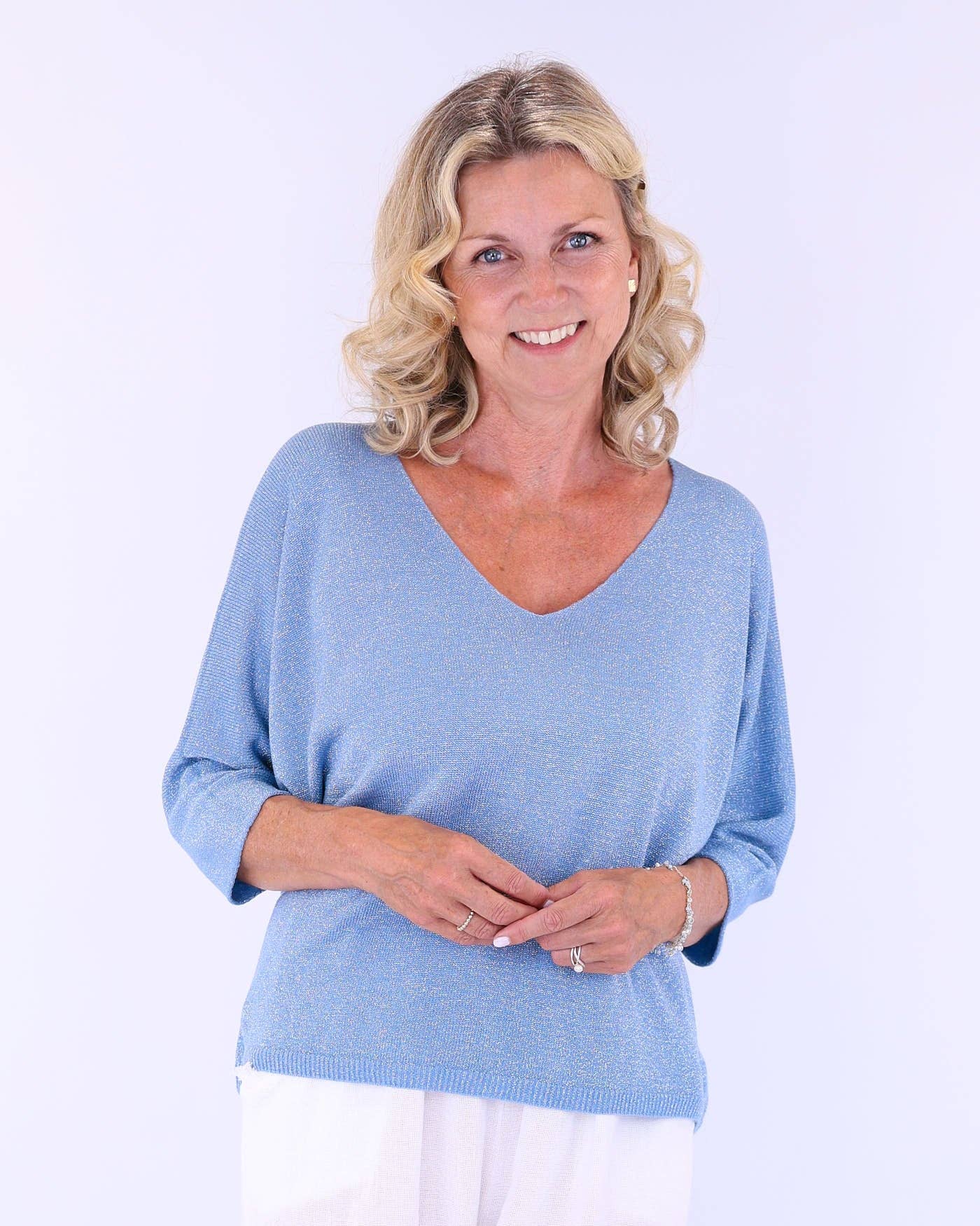 Cadenza Italy Ltd – wholesale Knit top – Women's – Modal Blend V Neck Sparkle Top6