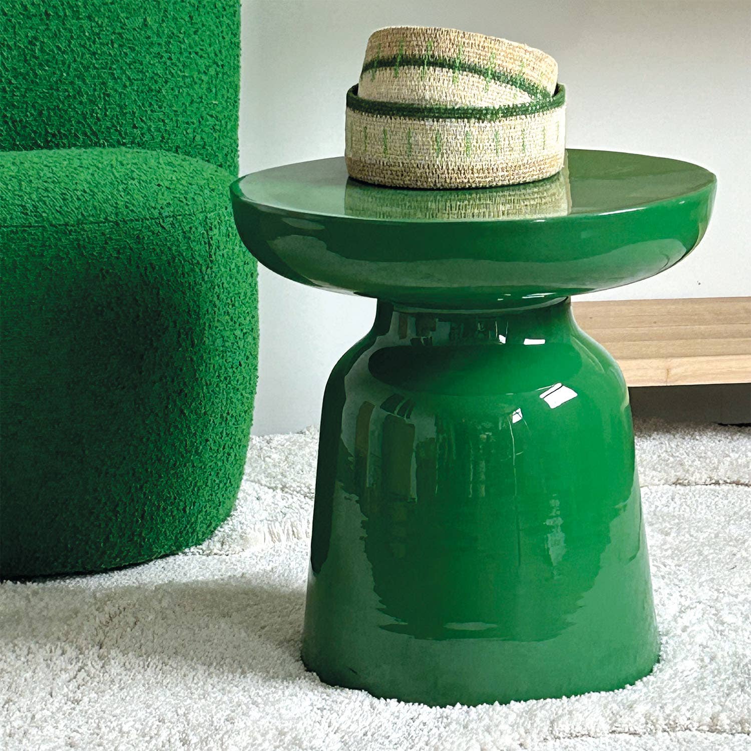 Vert feuille Fauteuil Eve tissu bouclette vert feuille L58 P73 H71cm en vente sur Faire6