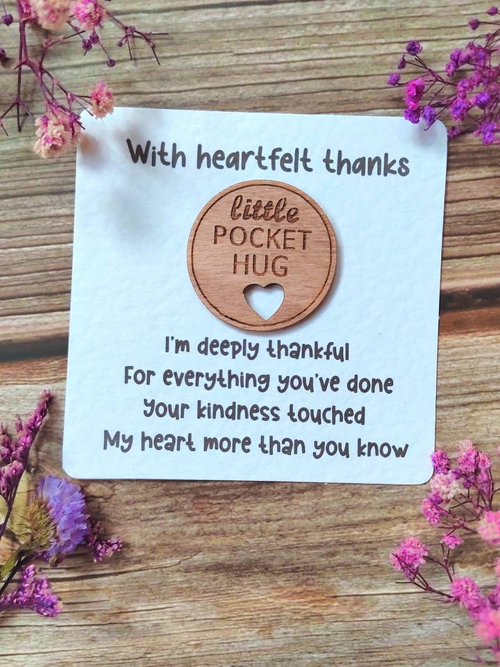 Thank you pocket hug, mini thank you card, heartfelt hug for wholesale by Colourful CeCe