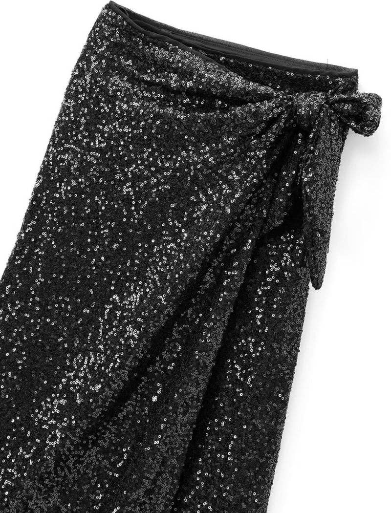 safistyle - Wholesale Skirt - Women's - Sequin Wrap Midi Skirt with Side Tie5