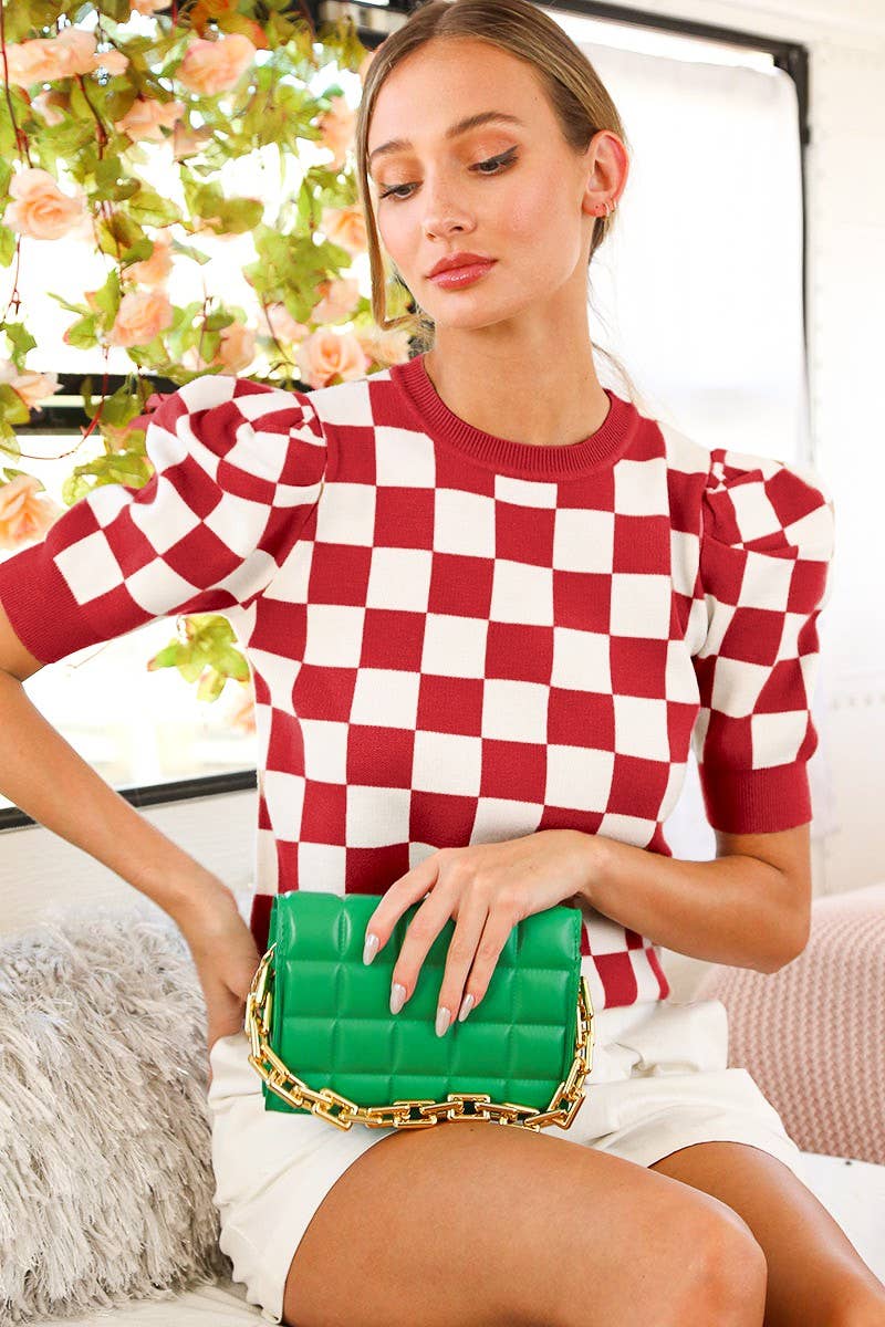 Pink Irene Wholesale - Vendita all'ingrosso Top in maglia - Donna - TOP IN MAGLIA CON STAMPA A QUADRETTI18