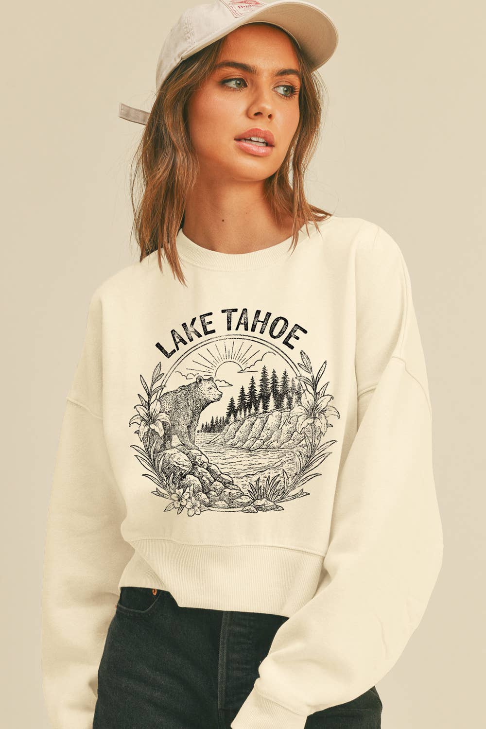 Honestee – Camisola gráfica - Mulher por atacado – Sweatshirt de Manga Comprida Curta Lake Tahoe2