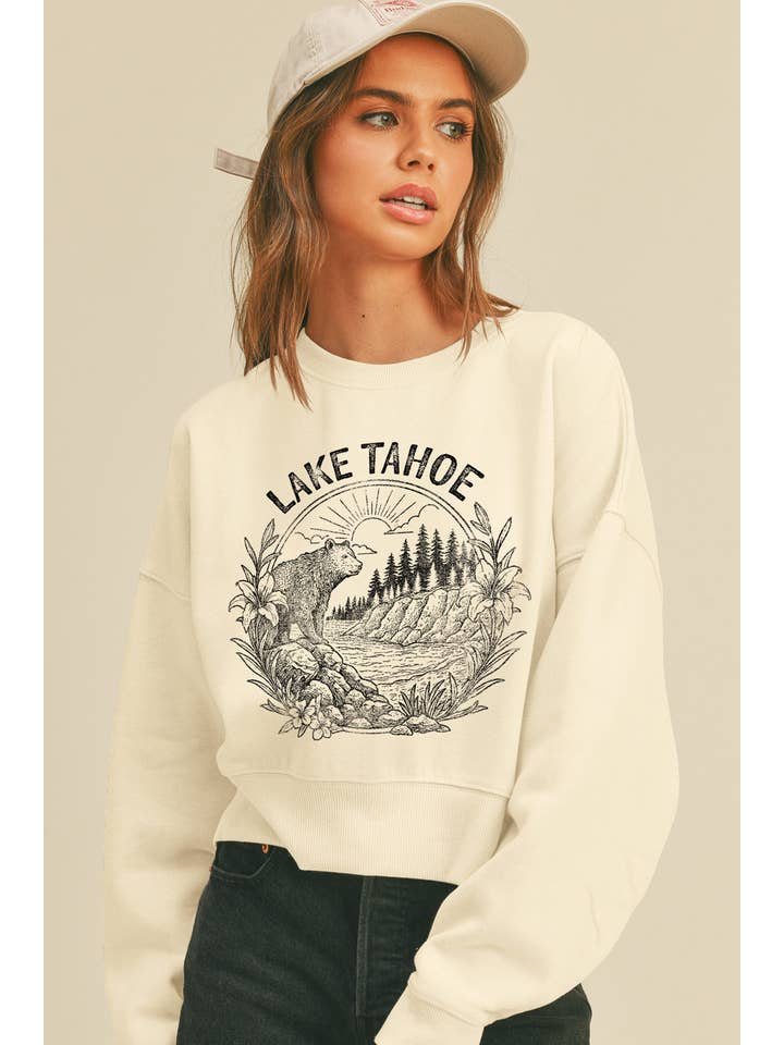 Honestee – Camisola gráfica - Mulher por atacado – Sweatshirt de Manga Comprida Curta Lake Tahoe2