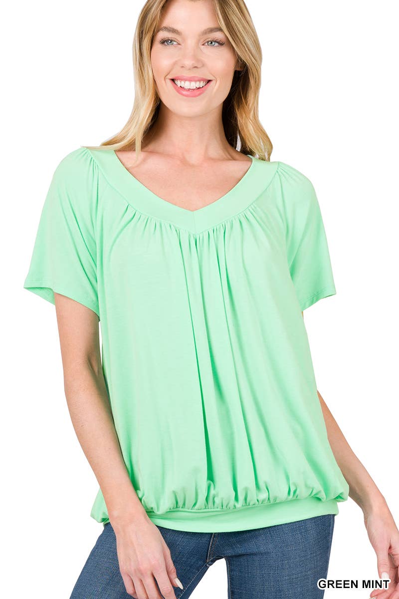 42POPS - Wholesale Blouse - Women's - ",.SHIRRED V-NECK SHORT SLEEVE TOP5
