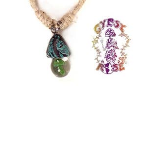 Gypsy Rose - Wholesale Pendant/Charm Necklace - HEMP FIMO GLASS MUSHROOM NECKLACE