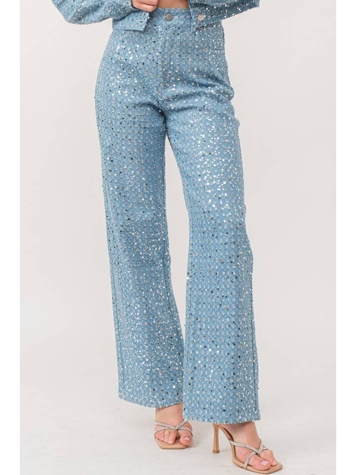 KIWI - Wholesale Jeans - Women's - IP2802- Distressed Sequin Denim Pants