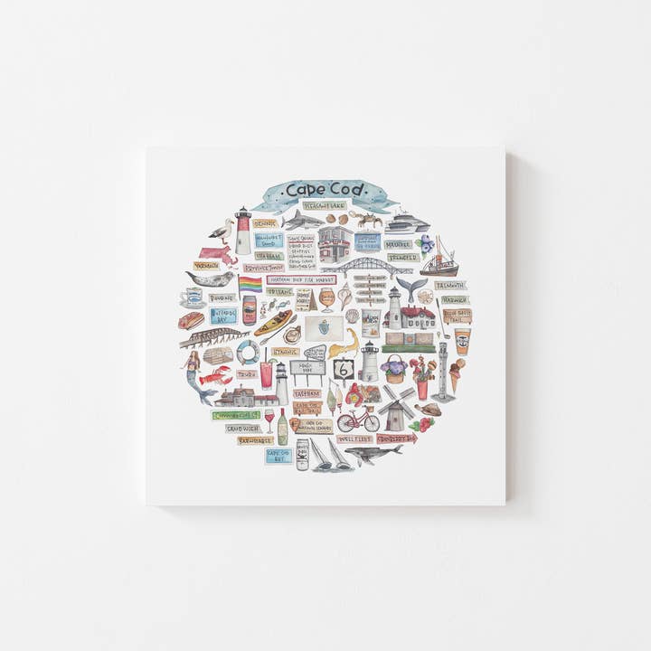 Cape Cod, MA Icon Watercolor Print for wholesale by Green Blanky Studio