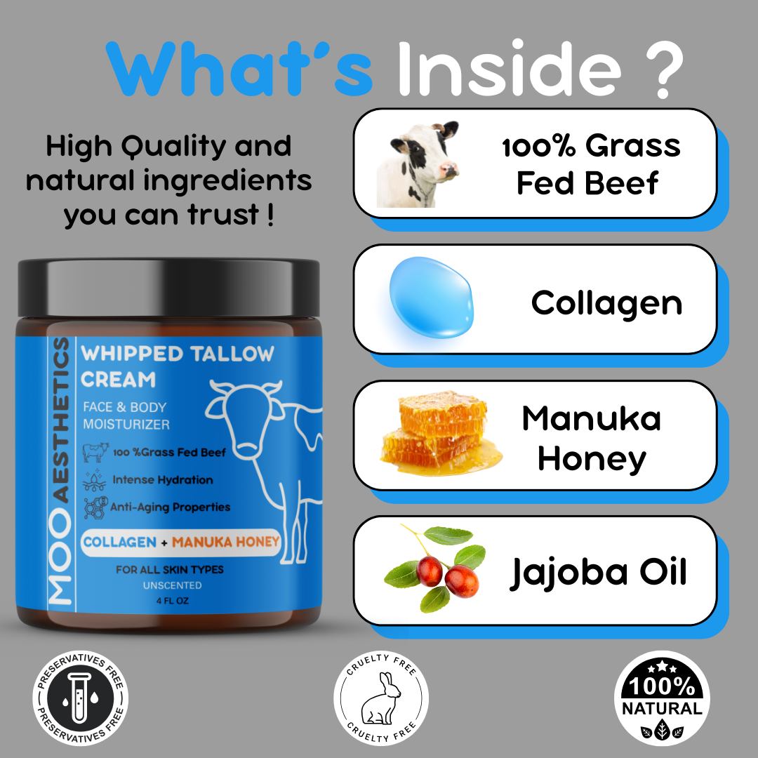 Moo Aesthetics - Wholesale Body Cream/Lotion - Tallow Cream With Collagen and Manuka Honey, Face/Body, 4oz2