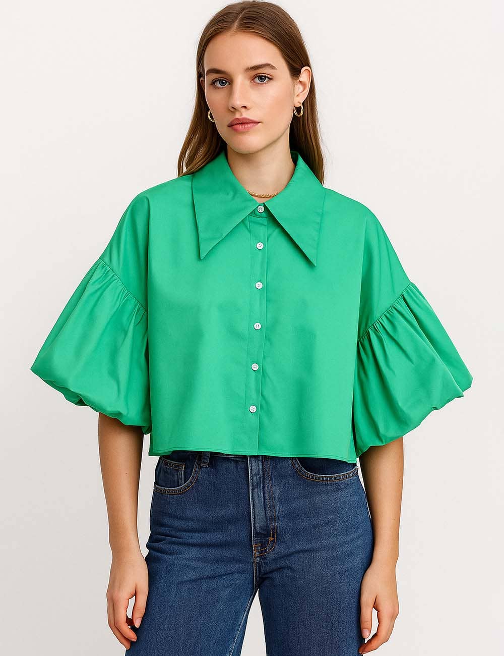 Sweetkama – wholesale Buttoned-down shirt – Women's – Ladies Striped Puff Sleeves Button Shirt SP06811