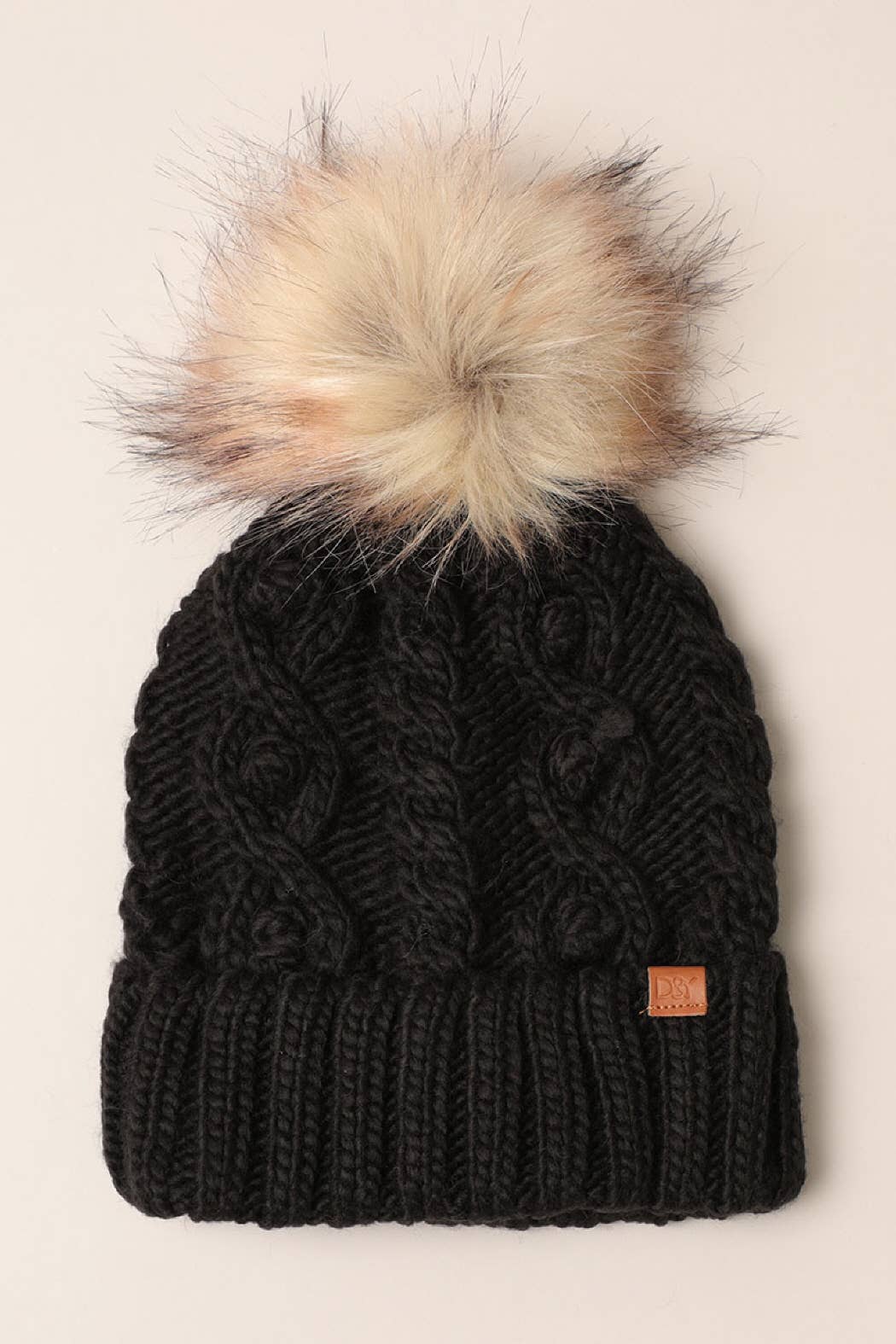 Fashion City - Wholesale Beanie - Women's - Popcorn Trim Knit Beanie w Faux Fur Pom0
