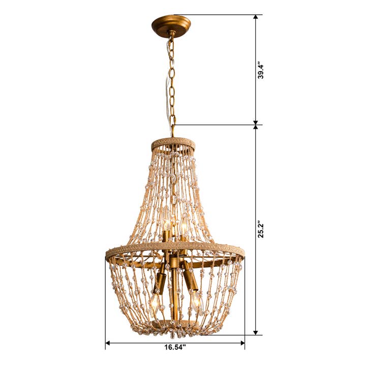 Brio Lighting - Wholesale Chandelier/Hanging Light - Farmhouse Chandelier 20" Antique Gold Rope Crystal 4-Light8