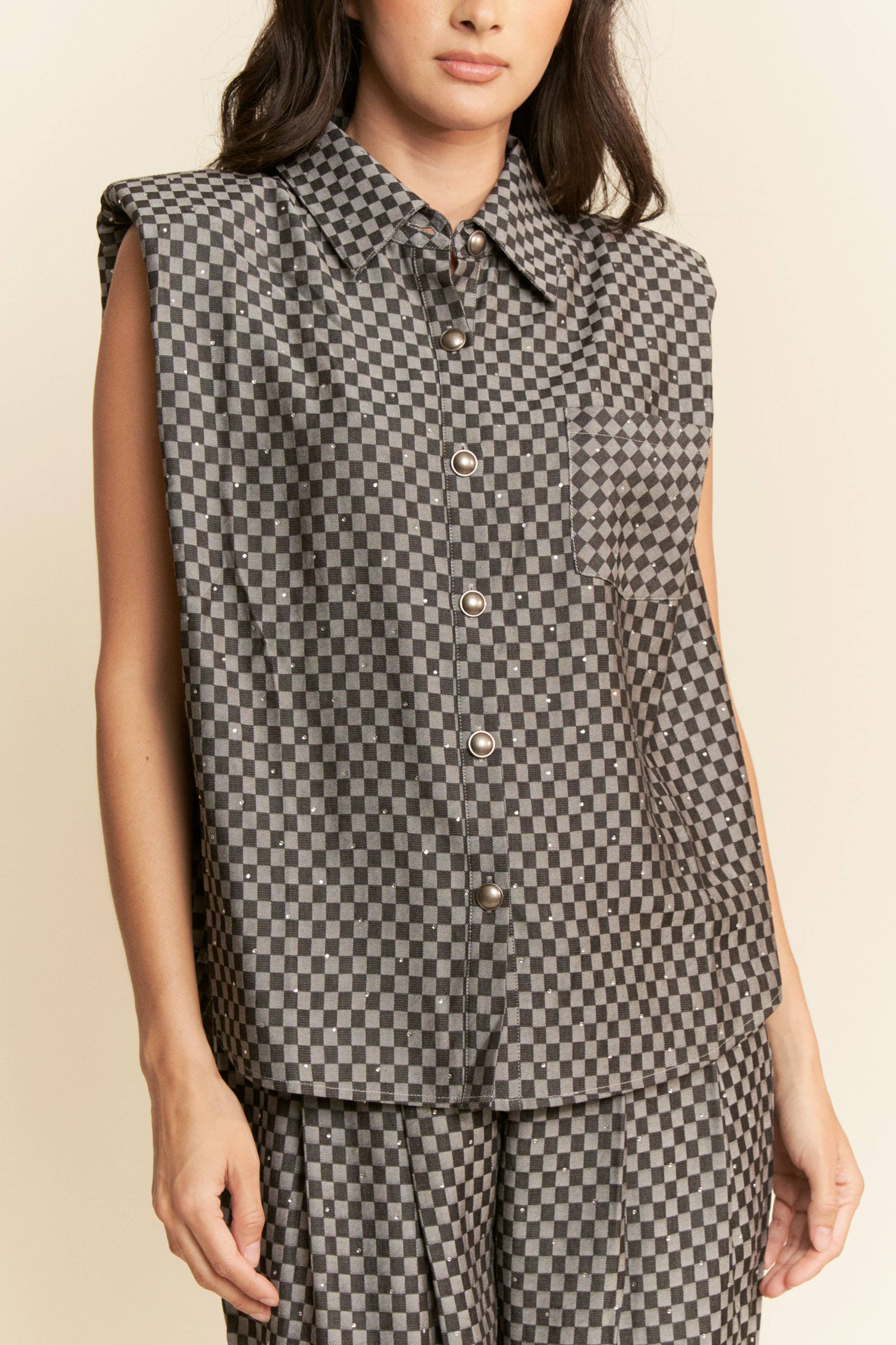 Davi & Dani – wholesale Set med topp och byxa – Dam – RUTIG DENIMSKJORTA MED KNAPPAR OCH LÅNGBYXOR15