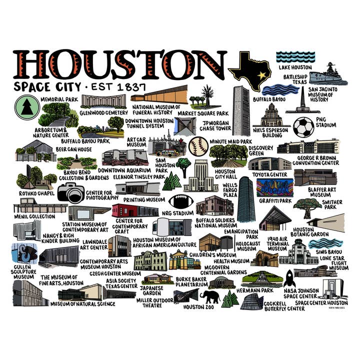 Houston Map Print Color for wholesale by Whereabouts Shop