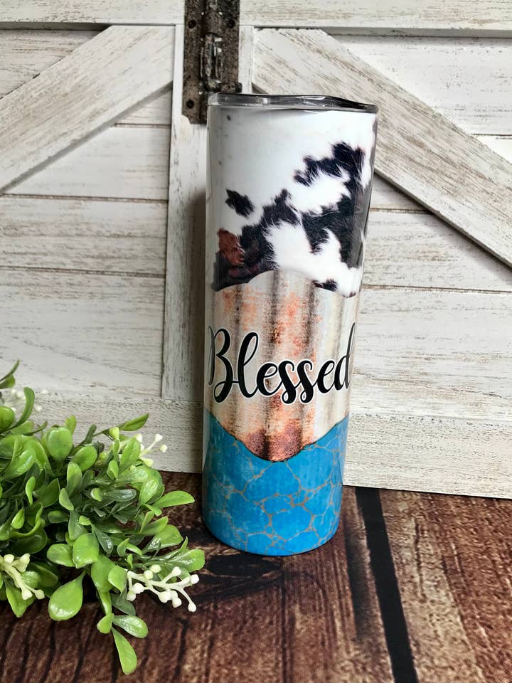 BLESSED COW PRINT INSULATED TUMBLER for wholesale by A Deane Dream