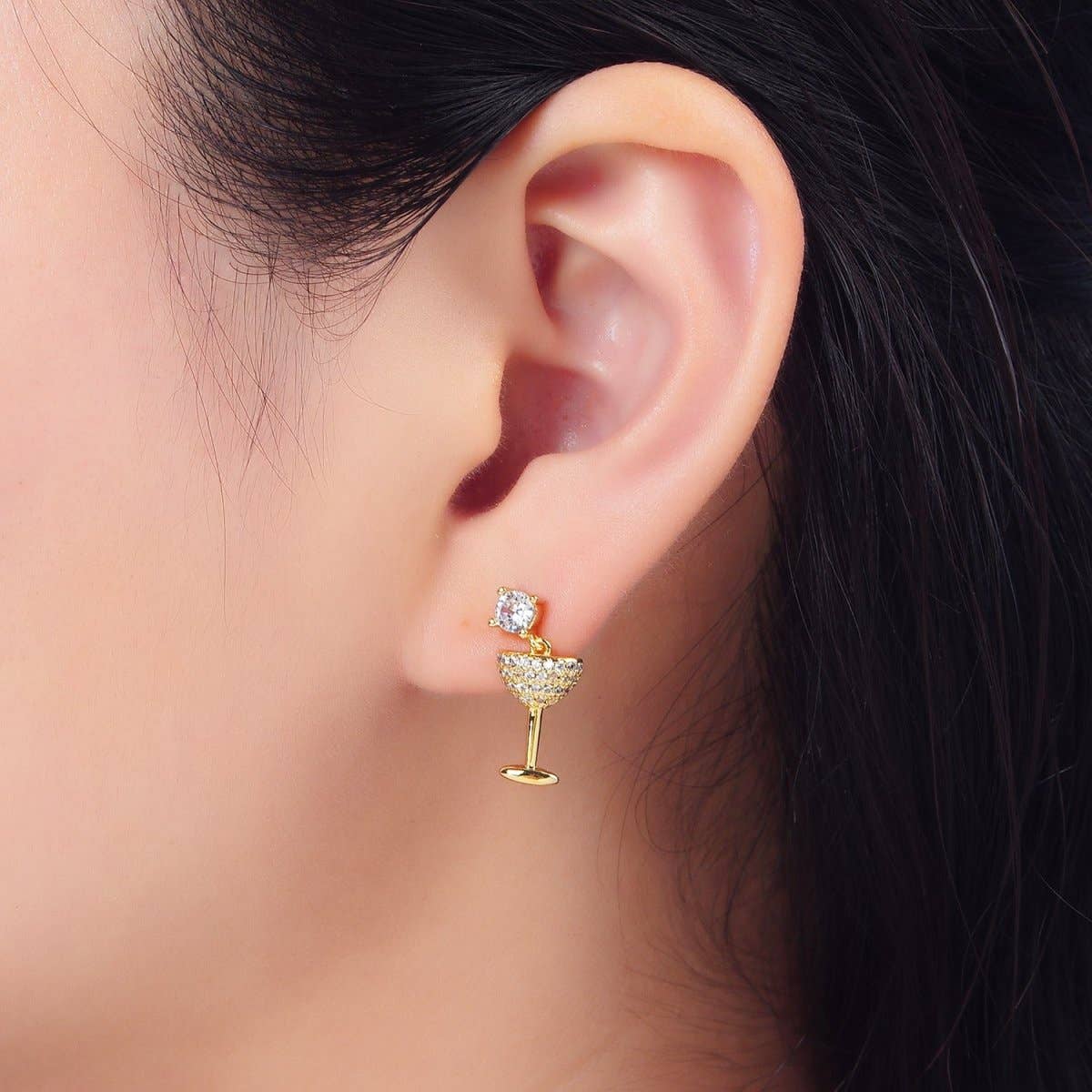 Aim Eternal - Wholesale Stud/Post Earrings - 24K Gold Filled Micro Paved Wine Alcohol CZ Drop Stud Earrings | AD6791