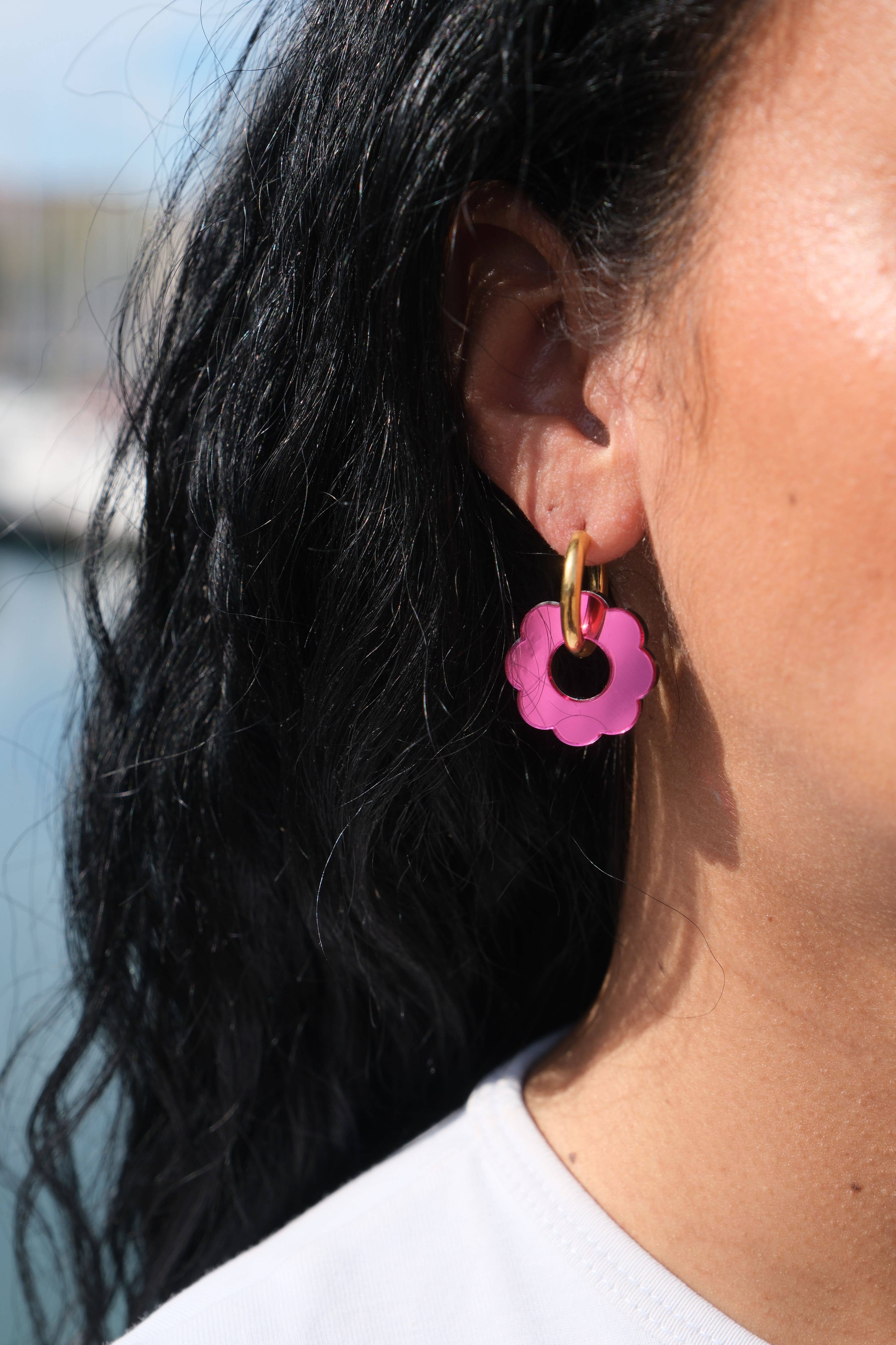 Studio Annette - Wholesale Hoop Earrings - Reversible Mirror Flower Hoop Earrings9