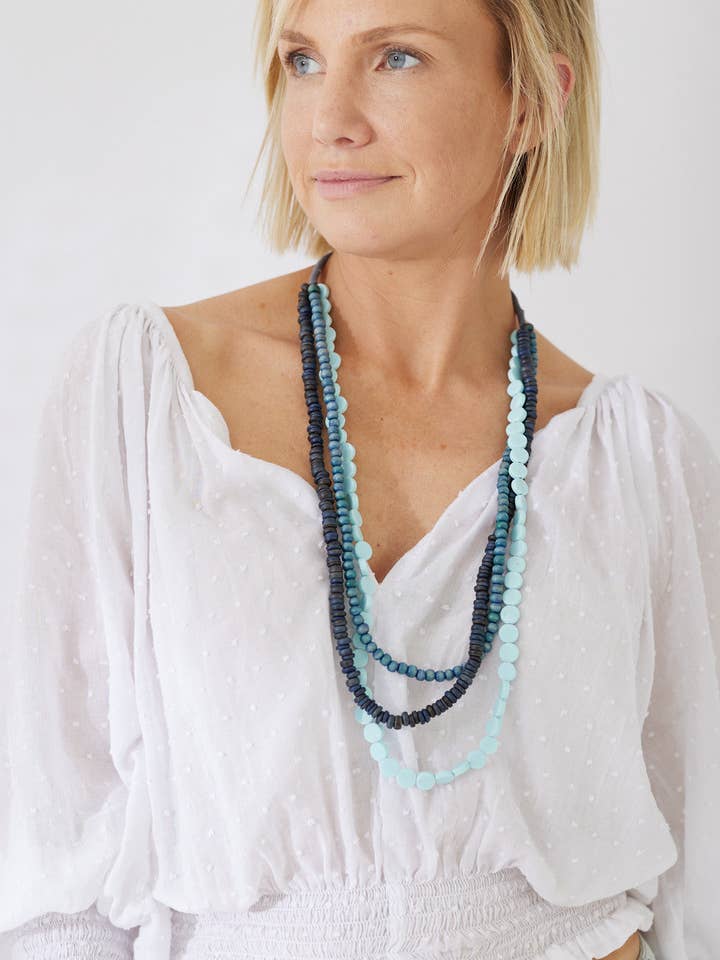 Timber Bead Necklace - Kapalua - Sapphire for wholesale by Nakoa The Label