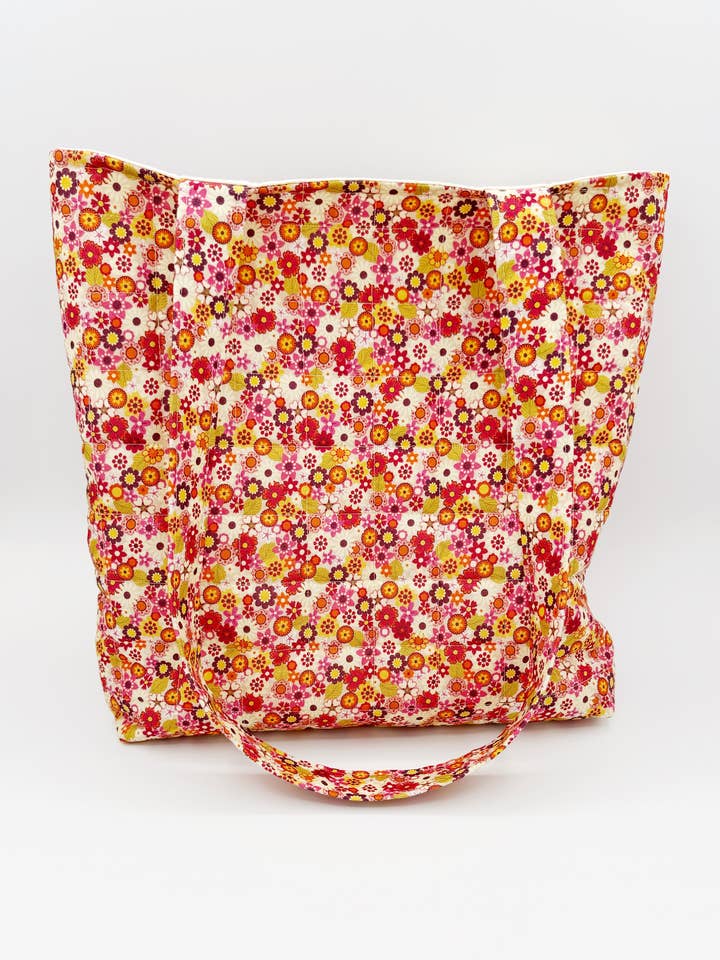 Retro Flower Quilted Tote, Handmade Cotton Shoulder Bag for wholesale by Moonshadow Caravan