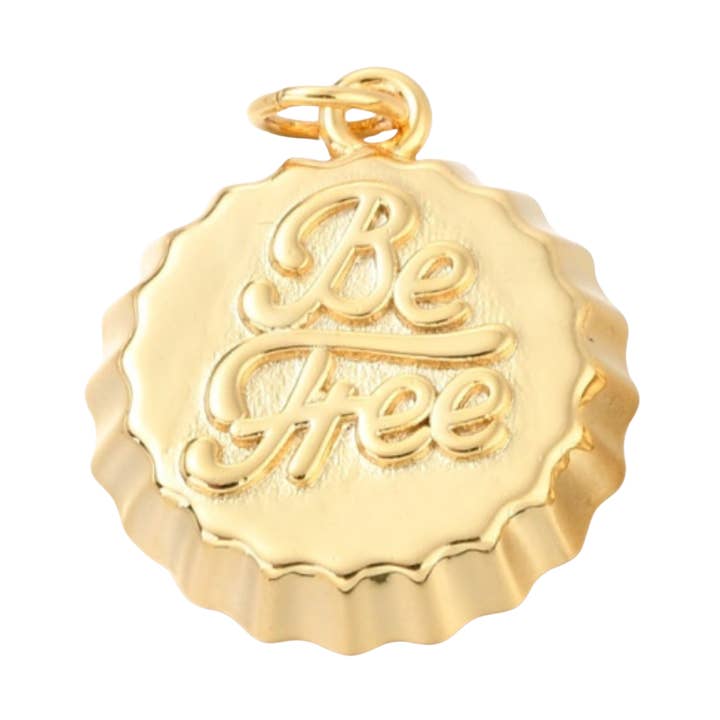 Love, Paige Designs – wholesale Individual charm/pendant – 18k Gold Plated Brass Be Free Bottle Cap Charm0