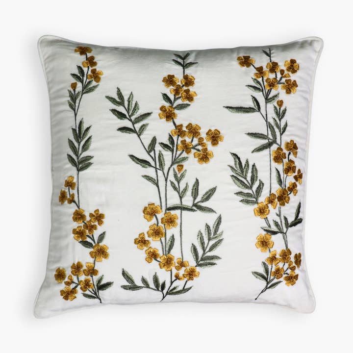 Ziva Bestickter Kissenbezug aus Baumwollsamt für den Großhandel von Banyan & Birch | Artisanal Home Linens