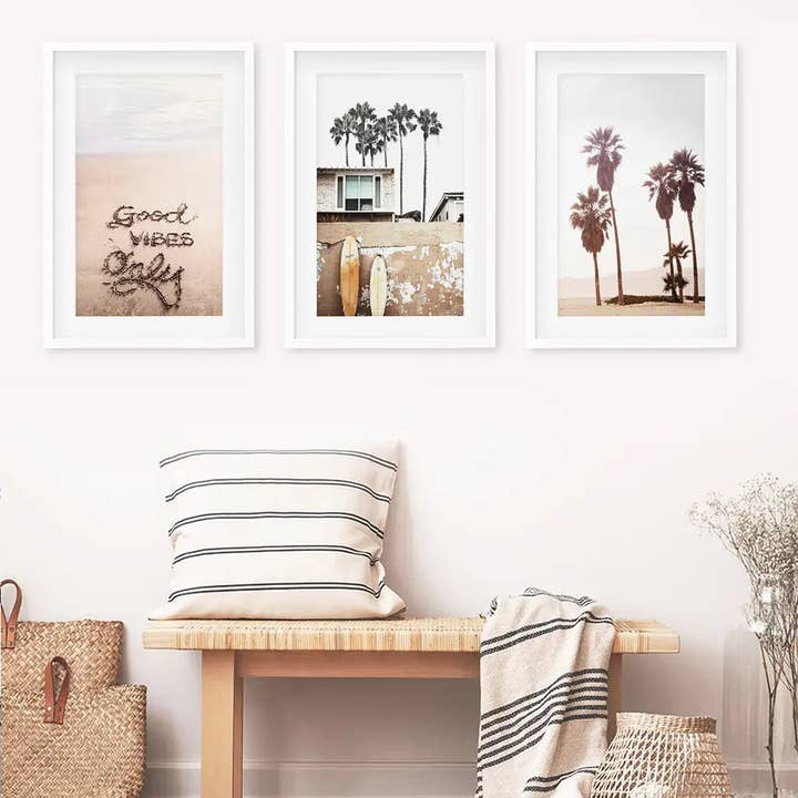 Art Lane - Wholesale Gallery Wall Set - Boho Style Coastal Wall Decor. Good Vibes, Palm Trees, Surf