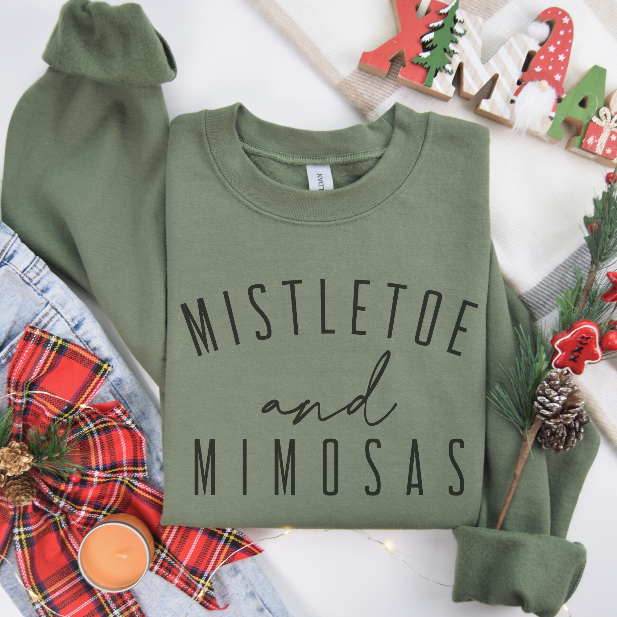 Trendznmore - Modern Graphic Apparel - Wholesale Graphic Sweatshirt - Women's - Mistletoe and Mimosas Christmas Crewneck Sweatshirt6