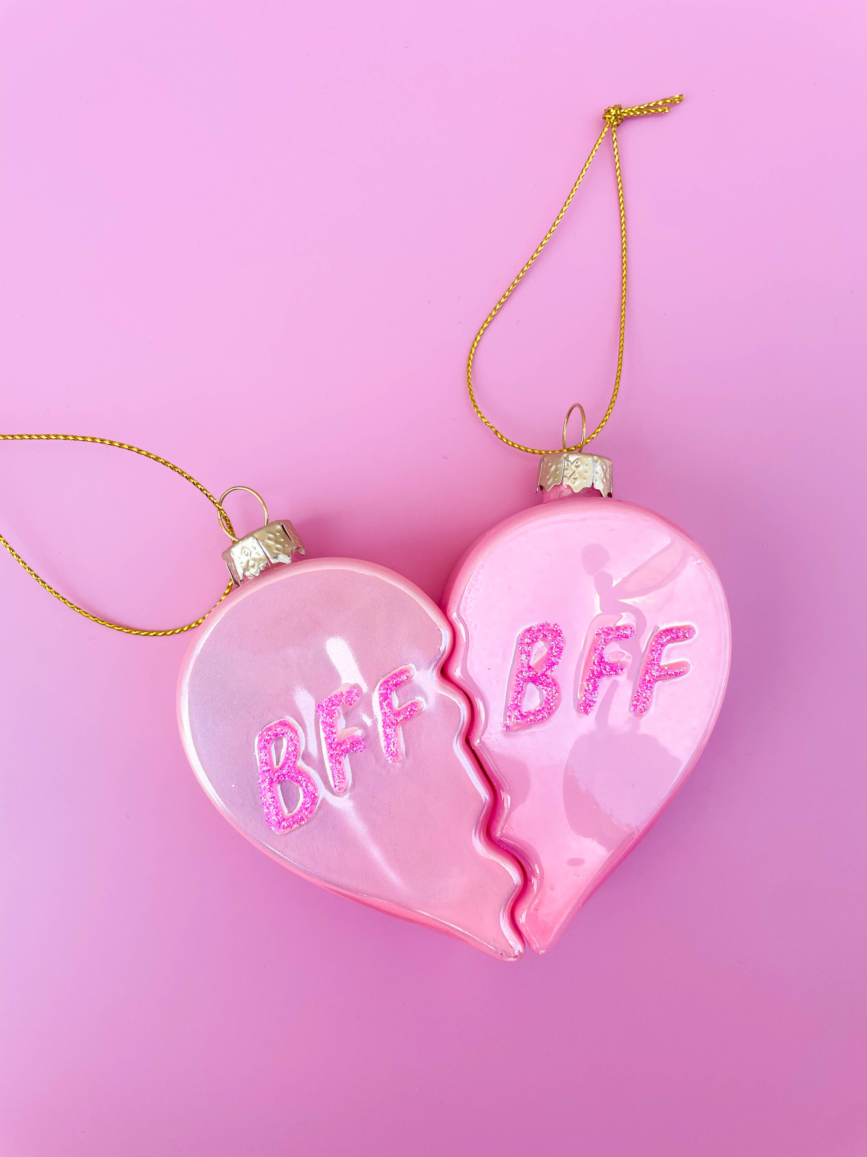 Rock Paper Scissors – wholesale Ornament set – BFF Heart Christmas Glass Ornament with Glitter  2 piece Set4