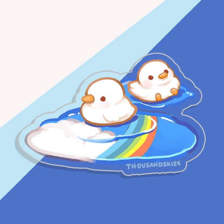 Vinyl Sticker (Transparent) Ducklings in Rainbow Puddles for wholesale by Thousand Skies