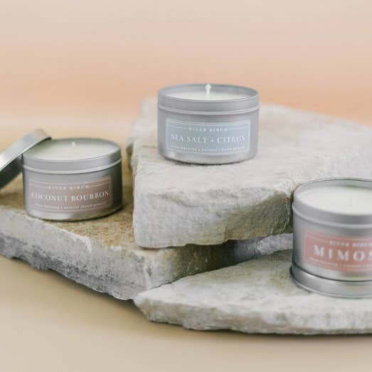 River Birch Candles - Wholesale Travel Candles - 8oz Blood Orange Soy Candle -Silver Tin - Neutral