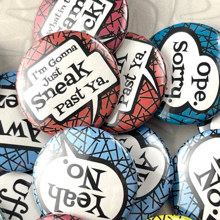 Beckamade - Wholesale Lapel Pin/Button - 18 Comic Style Midwest Sayings 1.25 inch Round Button Pins4